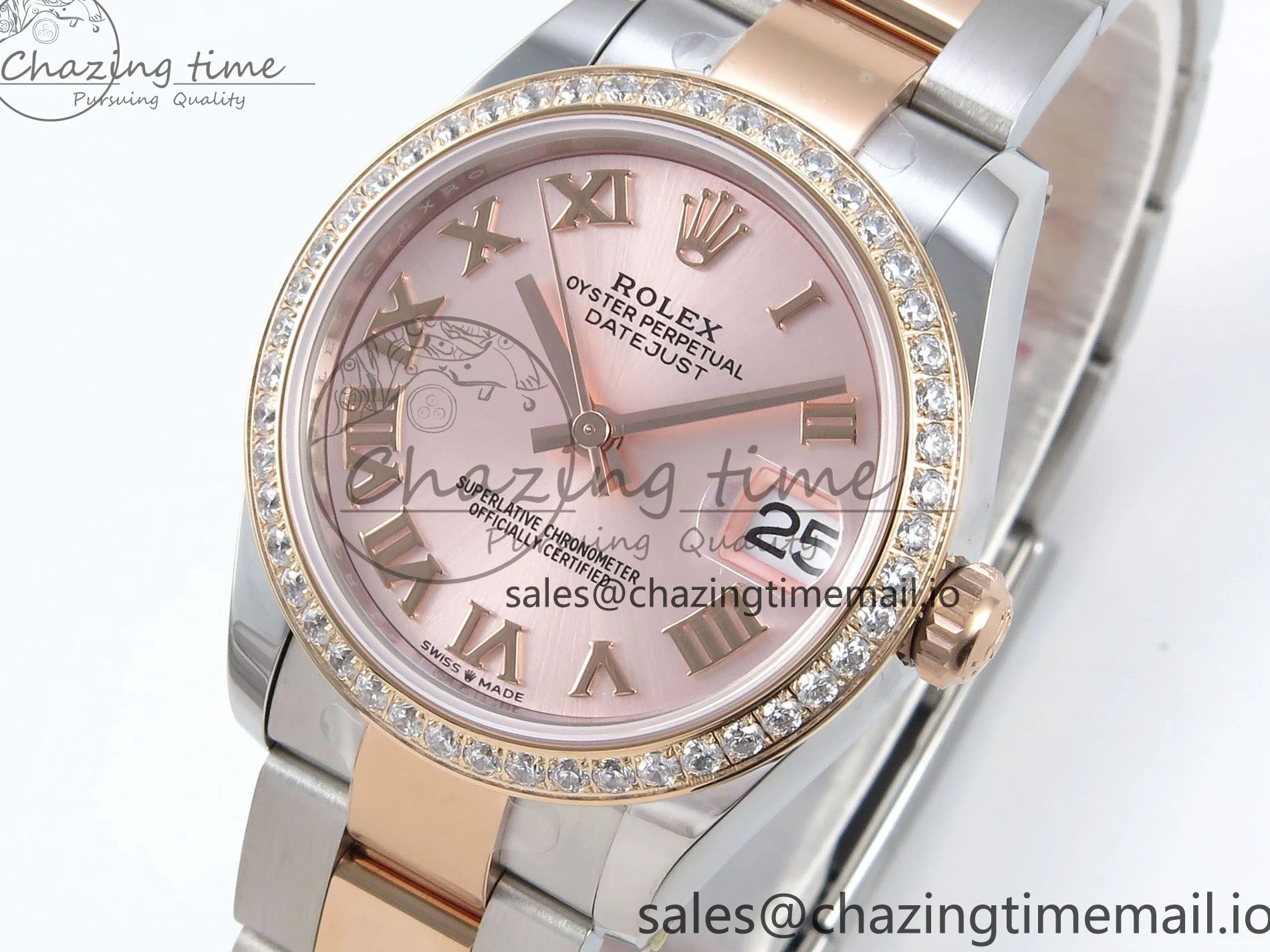 0515 Sleek DateJust 31 278381RBR ARF 1:1 Best Edition 904L Steel RG Roman Dial Diamonds Bezel on SS RG Oyster Bracelet ETA 382